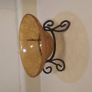 Vintage Yellow Glass Fruit Bowl With Brass Stand